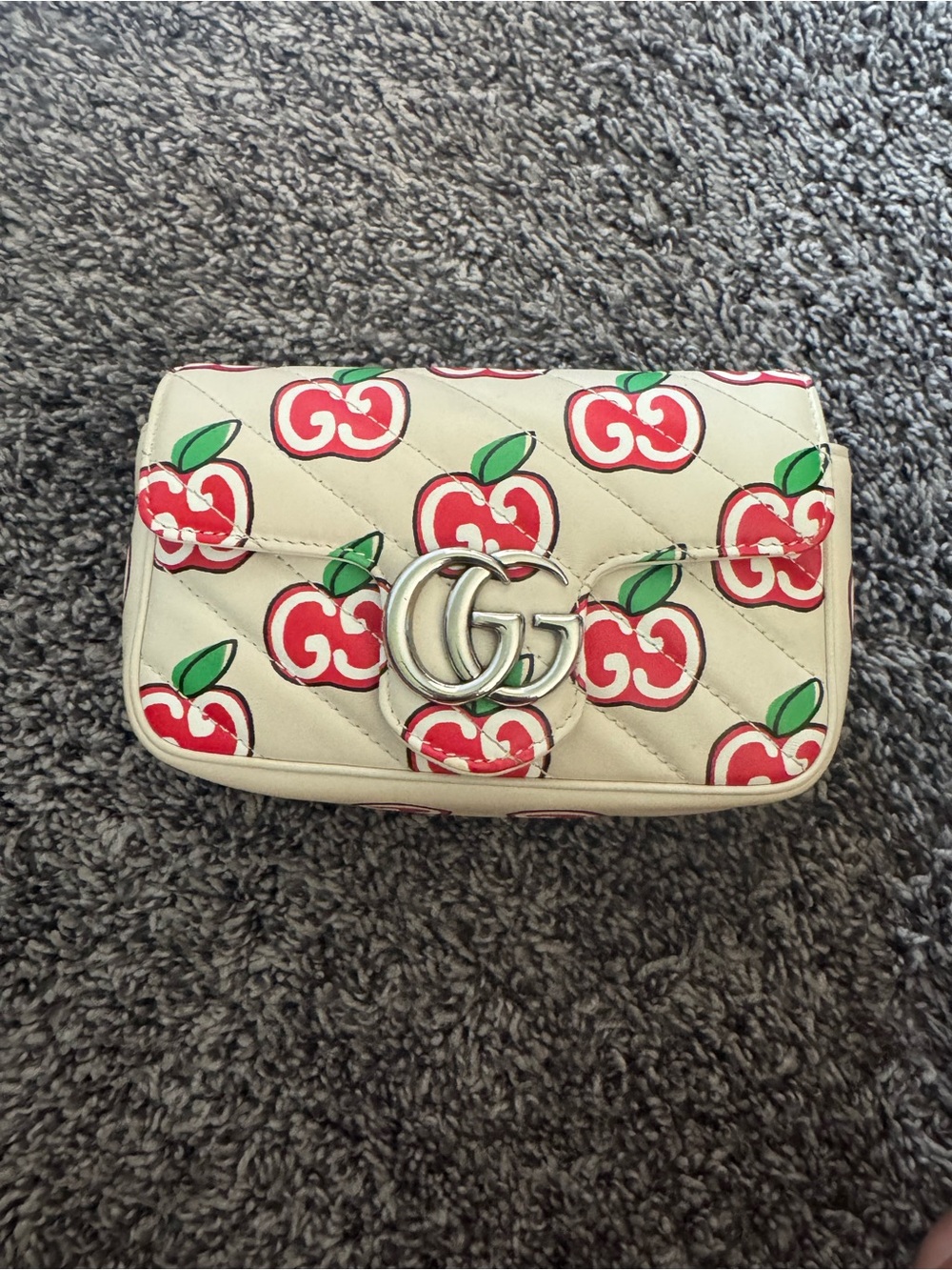 Gucci White Leather GG Marmont Cherry-Print Mini Bag